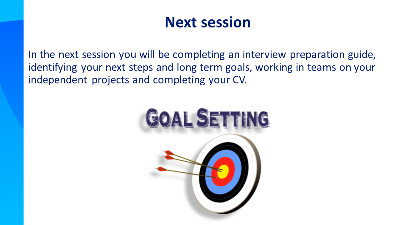 Next session - Goal setting